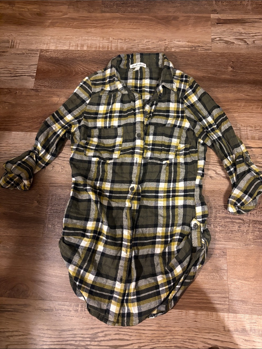 Women's Olive Green Plaid Button-Up Shirt
